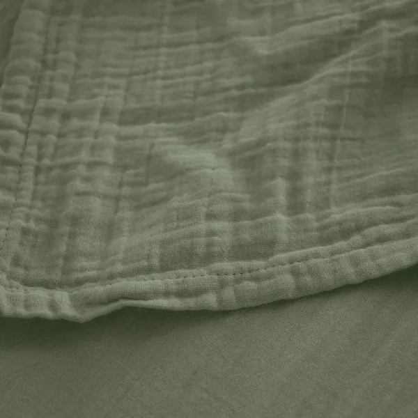 Drap housse MILOS mousseline de coton 140x200 cm bonnet 30 cm uni vert mousse