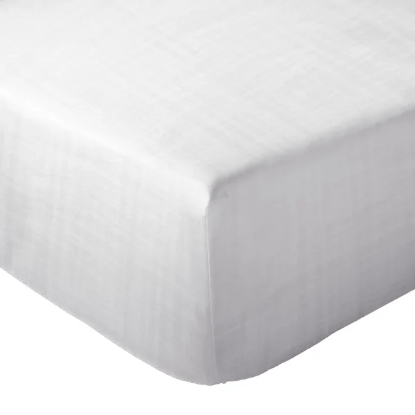 Drap housse MILOS mousseline de coton 160x200 cm bonnet 30 cm uni blanc neige