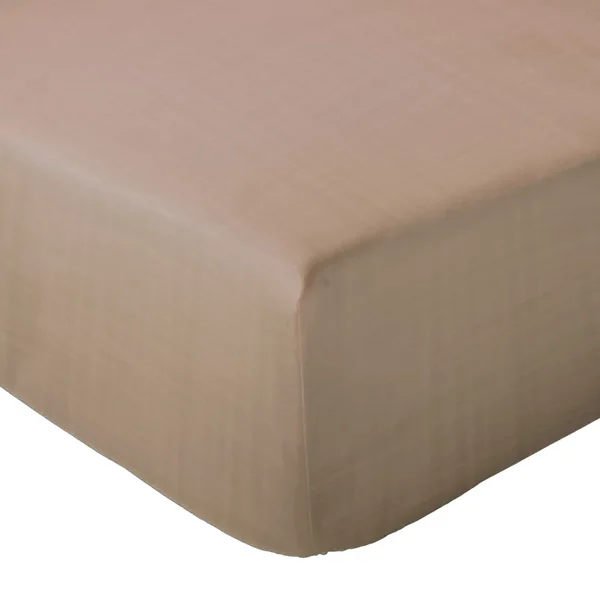 Drap housse MILOS mousseline de coton 160x200 cm bonnet 30 cm uni marron camel