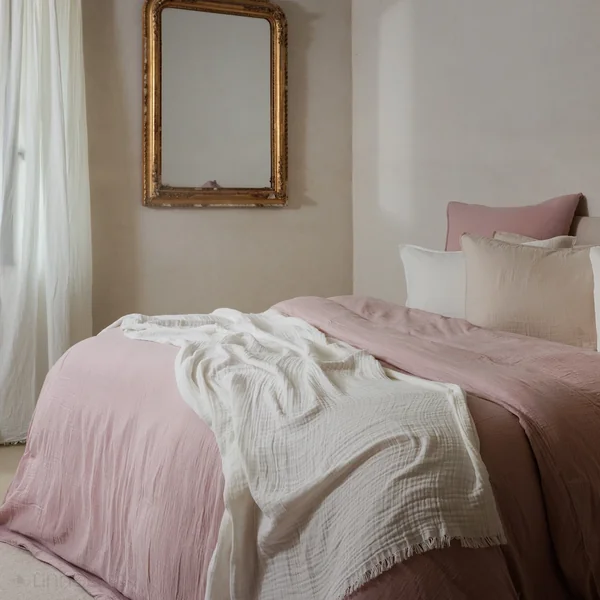 Drap housse MILOS mousseline de coton 180x200 cm bonnet 30 cm uni rose