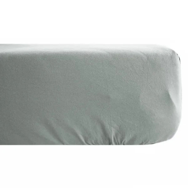 Drap housse PALACE pur coton lavé 140x190 cm bonnet 35 cm uni vert lichen