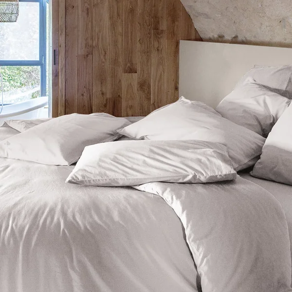Drap housse PALACE pur coton lavé 160x200 cm bonnet 35 cm uni beige naturel