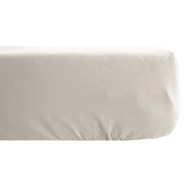 Drap housse PALACE pur coton lavé 90x190 cm bonnet 30 cm uni gris lin