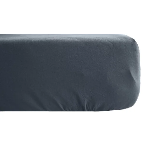 Drap housse PALACE pur coton lavé 90x190 cm bonnet 30 cm uni noir granit