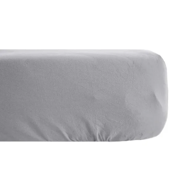 Drap housse uni 140x190 cm bonnet 35 cm percale de coton MANOIR gris Acier