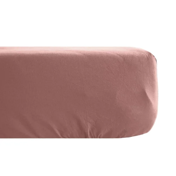 Drap housse uni 140x190 cm bonnet 35 cm percale de coton MANOIR rose Peche