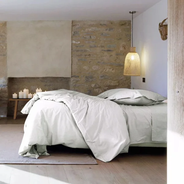 Drap housse uni 140x200 cm bonnet 35 cm percale de coton MANOIR gris Perle