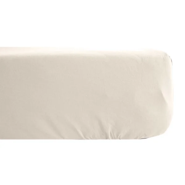 Drap housse uni 160x200 cm bonnet 35 cm percale de coton MANOIR blanc Naturel