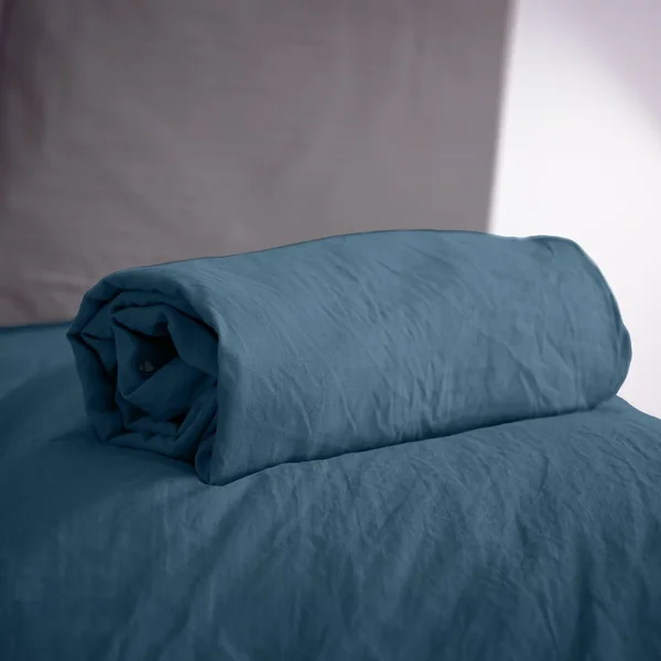Drap housse uni 160x200 cm MILA 100% polyester micro lavée bleu nuit