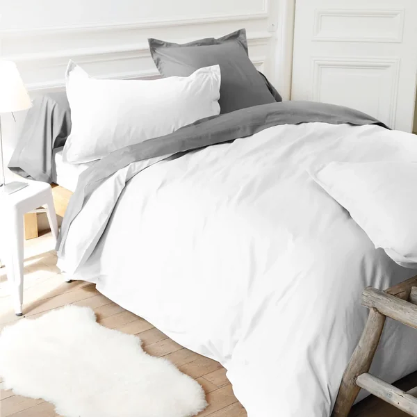 Drap housse uni 160x230 cm bonnet 30 cm 100% coton ALTO Blanc