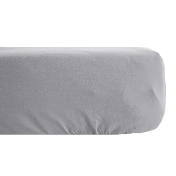 Drap housse uni 180x200 cm bonnet 35 cm percale de coton MANOIR gris Acier