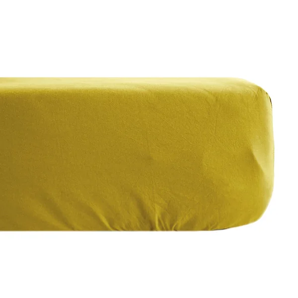 Drap housse uni 180x200 cm bonnet 35 cm percale de coton MANOIR jaune Moutarde