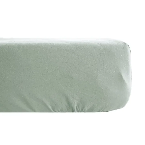 Drap housse uni 180x200 cm bonnet 35 cm percale de coton MANOIR vert Lichen