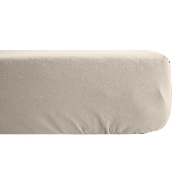 Drap housse uni 200x200 cm bonnet 40 cm percale de coton MANOIR beige Lin