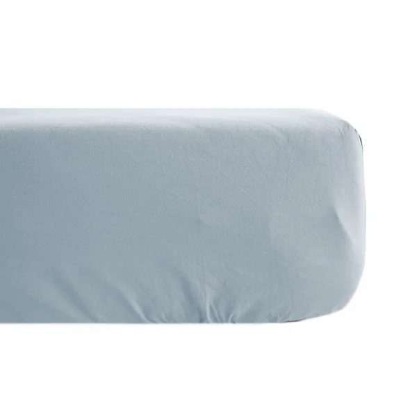 Drap housse uni 80x200 cm bonnet 35 cm percale de coton MANOIR bleu Glacier