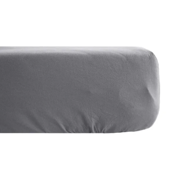Drap housse uni 80x200 cm bonnet 35 cm percale de coton MANOIR gris Ardoise