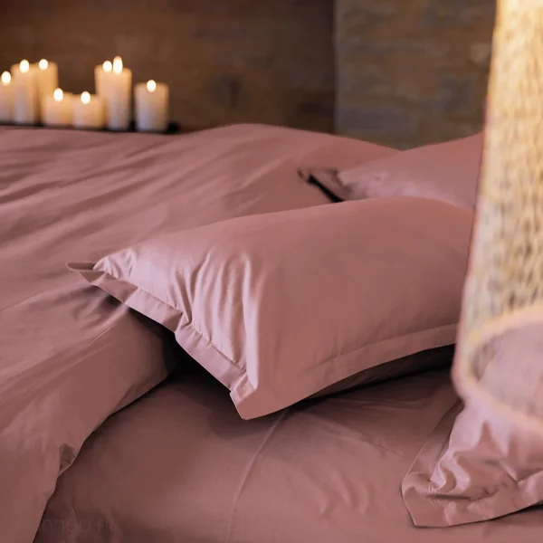 Drap housse uni 80x200 cm bonnet 35 cm percale de coton MANOIR rose Peche