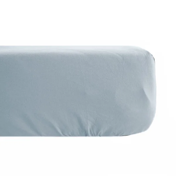 Drap housse uni 90x190 cm bonnet 35 cm percale de coton MANOIR bleu Glacier