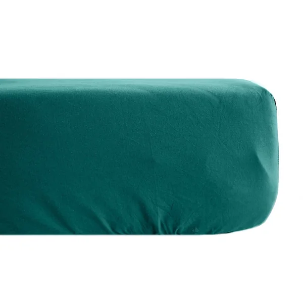 Drap housse uni 90x190 cm bonnet 35 cm percale de coton MANOIR vert Canard