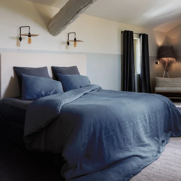 Drap plat lin et coton 270x300 cm collection OPERA bleu ardoise
