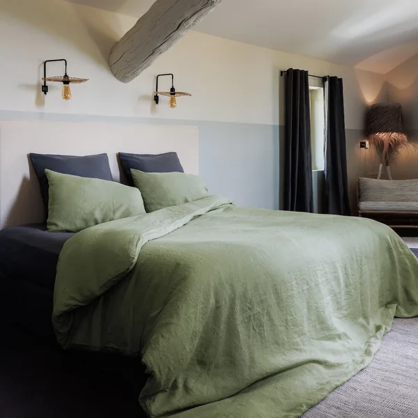 Drap plat lin et coton 270x300 cm collection OPERA vert mousse