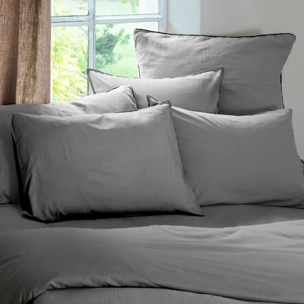 Drap plat PALACE pur coton lavé 240x290 cm uni gris acier