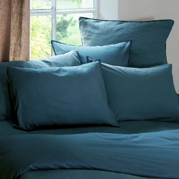 Drap plat PALACE pur coton lavé 270x290 cm uni bleu marine