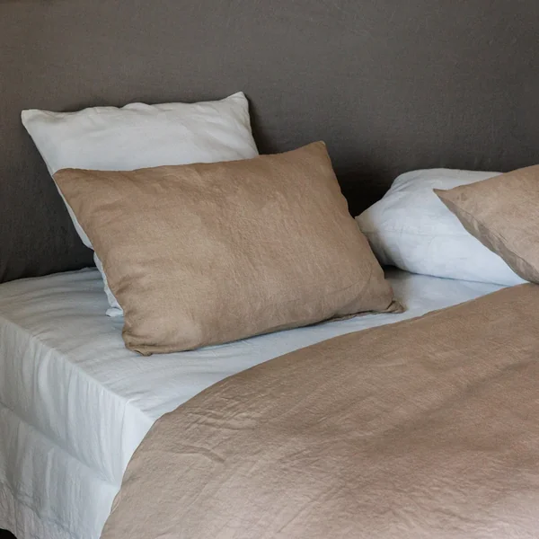 Drap plat uni 270x300 cm lin lavé froissé SONATE marron Tabac