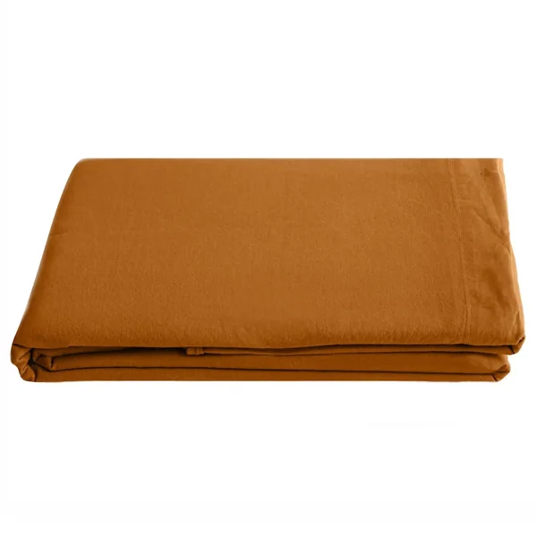 Drap plat uni 270x300 cm lin lavé froissé SONATE orange Terre Cuite