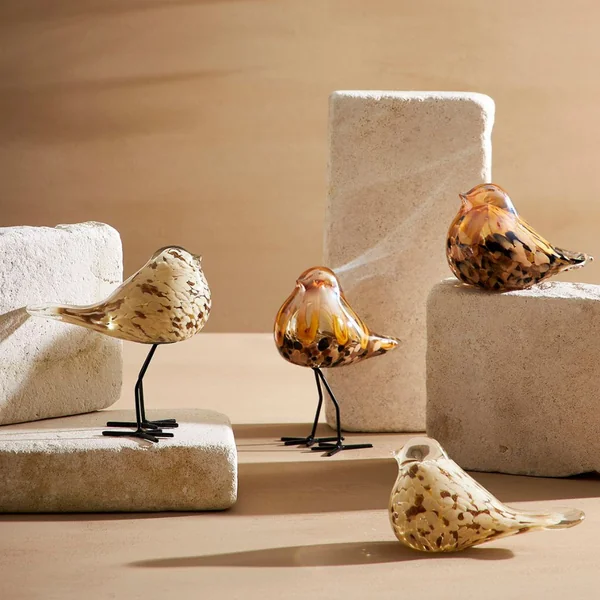 Déco moineau en verre et fer beige et doré - Serin