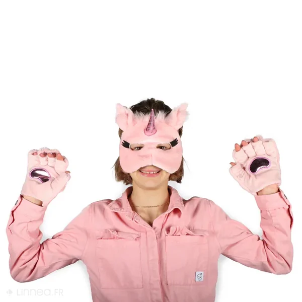 Ensemble 3 pièces déguisement en peluche pour enfant licorne rose