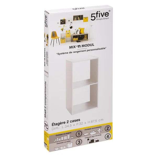 ETAGERE BOIS 2 CASES MIX BLANC