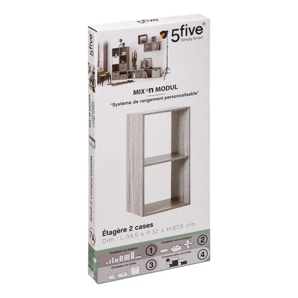 ETAGERE BOIS 2 CASES MIX GRIS