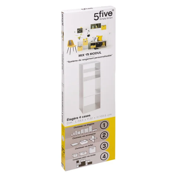 ETAGERE BOIS 2 ET 2 CASES MIX BLANC