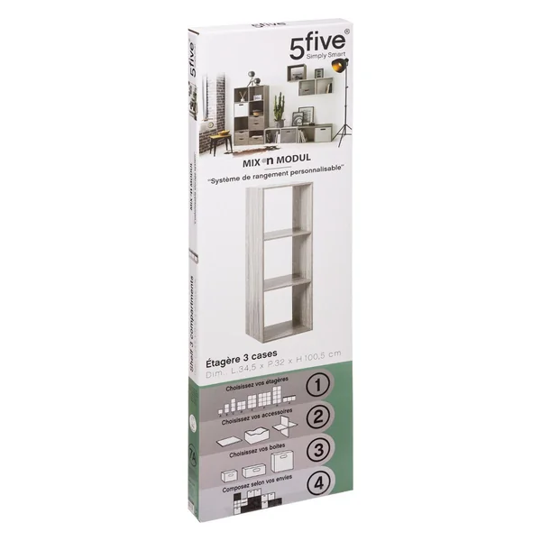ETAGERE BOIS 3 CASES MIX GRIS