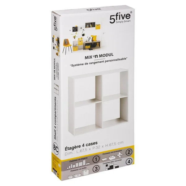 ETAGERE BOIS 4 CASES MIX BLANC