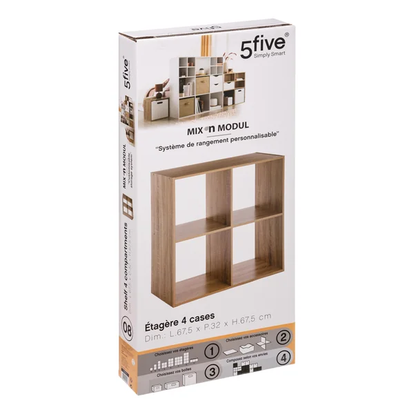 ETAGERE BOIS 4 CASES MIX NATUREL