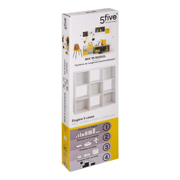 ETAGERE BOIS 9 CASES MIX BLANC