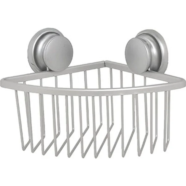ETAGERE D ANGLE FIL ALUMINIUM SUR VENTOUSES CHROME