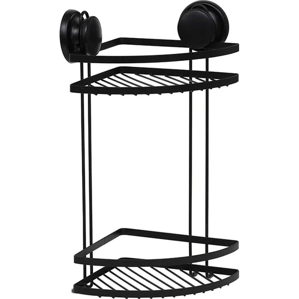 ETAGERE D ANGLE FIL METAL 2 NIVEAUX SUR VENTOUSES NOIR