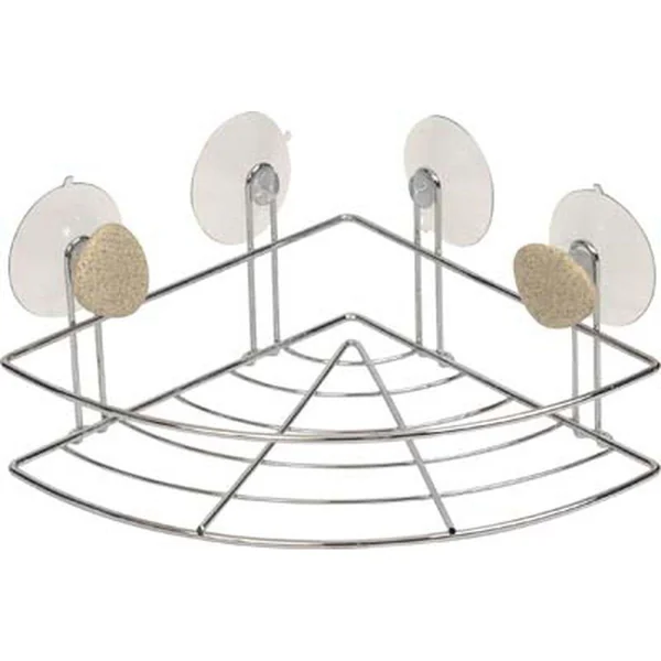 ETAGERE D ANGLE METAL 2 VENTOUSES 2 DECO GALET GRIS