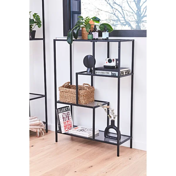 Etagère en fer noir et verre fumé h113cm - Edgard