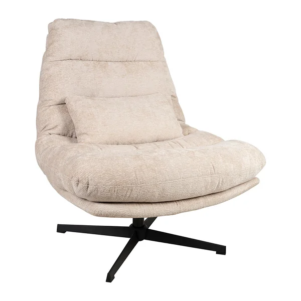 Fauteuil et repose pied en tissu beige et fer noir - Lery