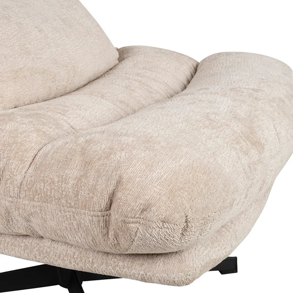 Fauteuil et repose pied en tissu beige et fer noir - Lery