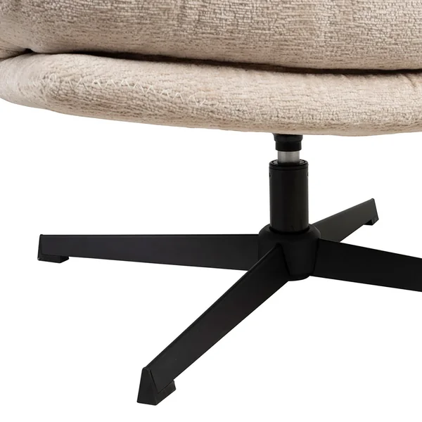 Fauteuil et repose pied en tissu beige et fer noir - Lery