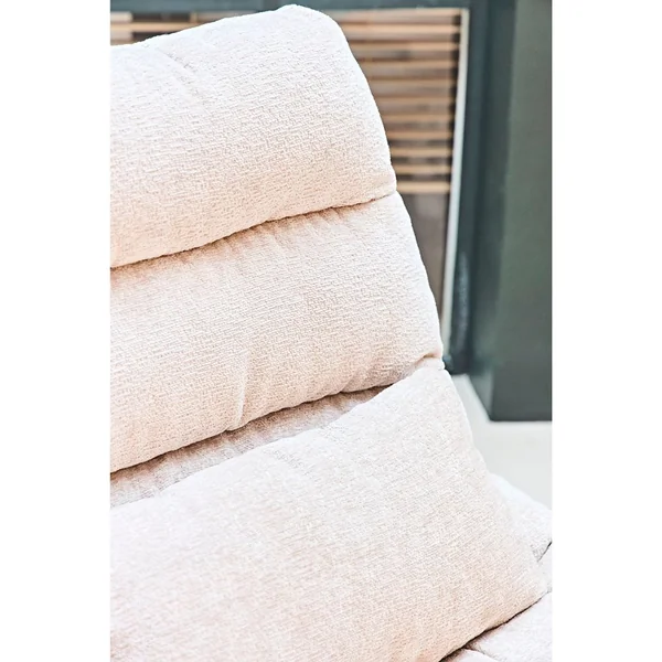 Fauteuil et repose pied en tissu beige et fer noir - Lery