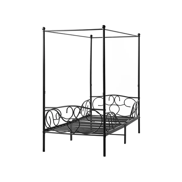 Four Poster Bed Metal SORMERY 90 x 200 cm (EU Single) Black