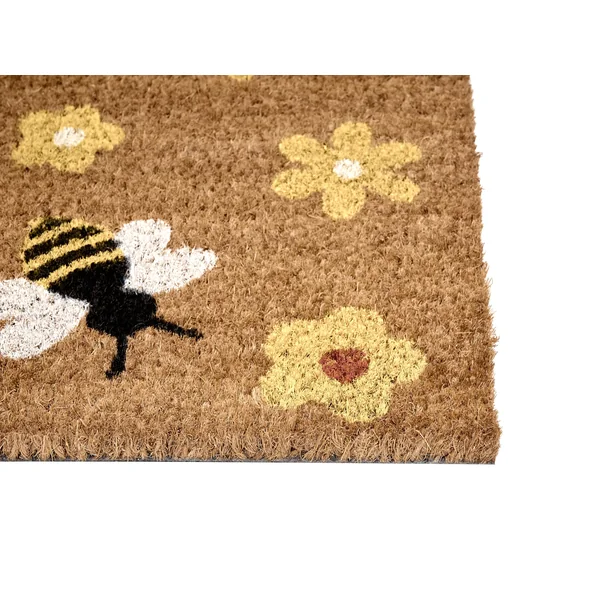 Fußmatte KIGALIK Naturfarben 45 x 75 cm Biene Blume Kokosfasern