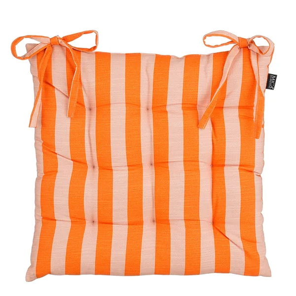 Galette de chaise en coton rayée orange et écru 46x46cm - Kim