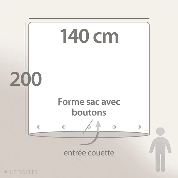 Housse de couette 140x200 cm lit simple lin lavé SONATE beige Camel